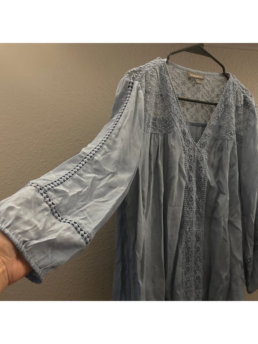 Women's Light Blue Lace Detail Blouse - Picture 2 of 4